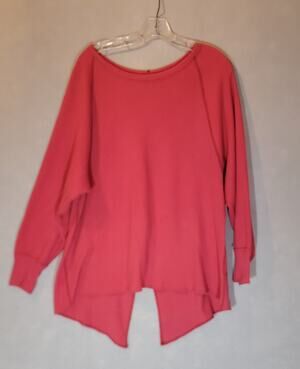 We The Free Amelia Thermal Waffle Knit Top Small Red Relaxed Split Hem